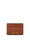 Michael Kors Grained-leather Card Holder In Brown