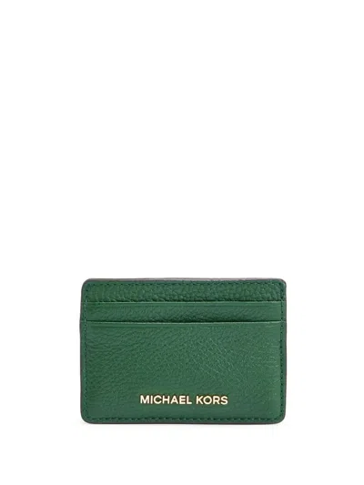 Michael Kors Grained-leather Card Holder In Green