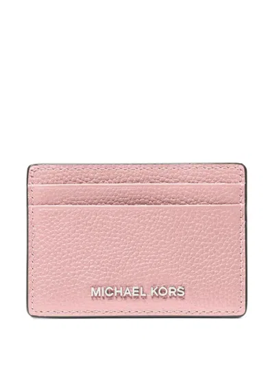 Michael Kors Grained Leather Card Holder In Pink