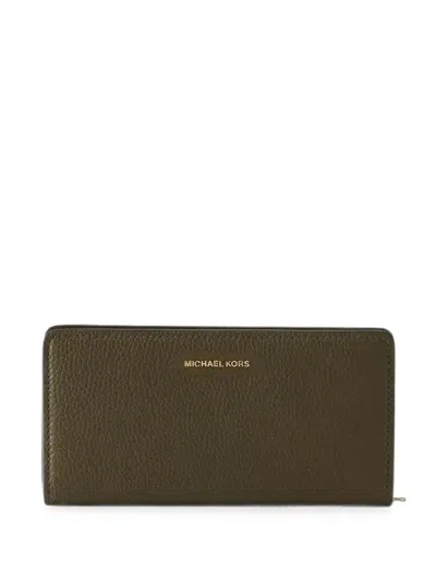 Michael Kors Grainy-leather Snap-fastening Wallet In Green