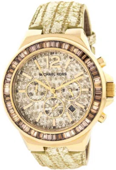 Pre-owned Michael Kors Gramercy Metallic Python Leather+gold Chrono+crystals Watch Mk2304