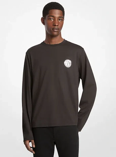 Michael Kors Graphic Cotton Long Sleeve T-shirt In Black