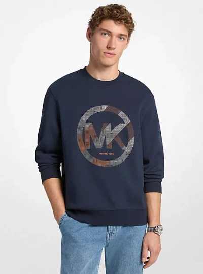 Michael Kors Graphic Logo Cotton Blend Crewneck Sweatshirt In Blue