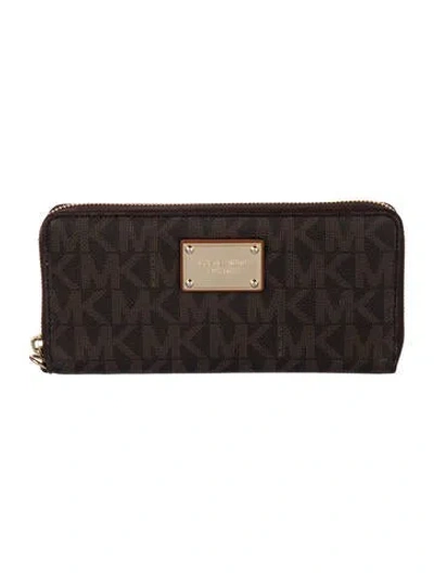 Pre-owned Michael Kors Graphic Print Continental Wallet In Brown