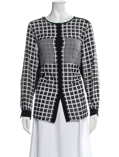 Pre-owned Michael Kors Graphic Print Crew Neck Blouse In Black