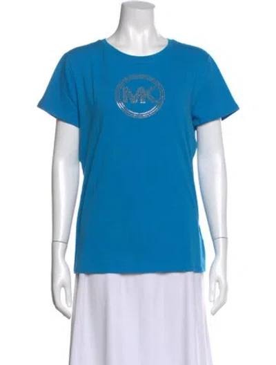 Pre-owned Michael Kors Graphic Print Crew Neck T-shirt In Blue