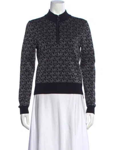 Pre-owned Michael Kors Graphic Print Mock Neck Sweater In Black