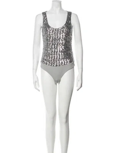 Pre-owned Michael Kors Graphic Print Scoop Neck Bodysuit W/ Tags In White