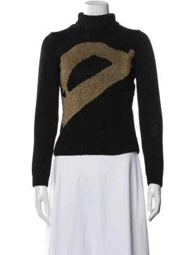 Pre-owned Michael Kors Graphic Print Turtleneck Sweater In Black