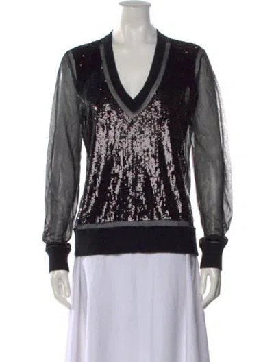 Pre-owned Michael Kors Graphic Print V-neck Top In Black