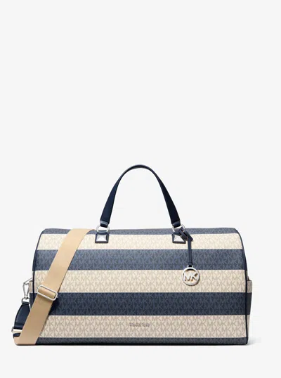 Michael Kors Grayson Extra-large Striped Signature Logo Weekender Bag In Blue