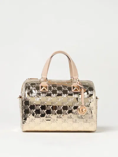 Michael Kors Greyson Patent Leather Bag With All-over Mk Monogram In Gold