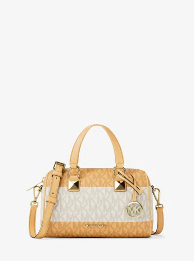 Michael Kors Grayson Small Striped Signature Logo Duffel Crossbody Bag In Yellow