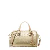 Michael Kors Grayson Small Studded Metallic Leather Duffel Crossbody Bag In Gold