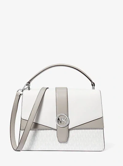 Michael Kors Greenwich Medium Color-block And Signature Logo Satchel In White