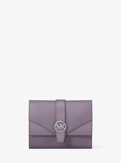 Michael Kors Greenwich Medium Leather Trifold Wallet In Purple