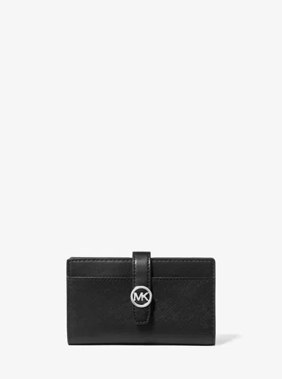 Michael Kors Greenwich Medium Saffiano Leather Bi-fold Wallet In Black