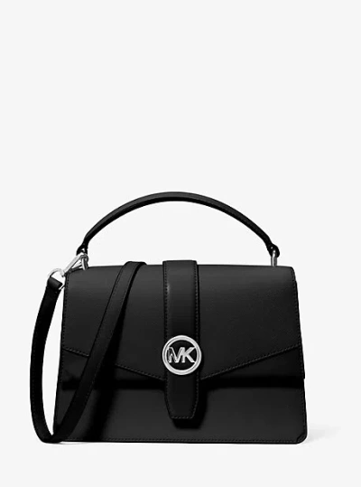 Michael Kors Greenwich Medium Saffiano Leather Satchel In Black