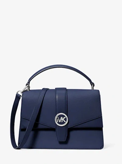 Michael Kors Greenwich Medium Saffiano Leather Satchel In Blue
