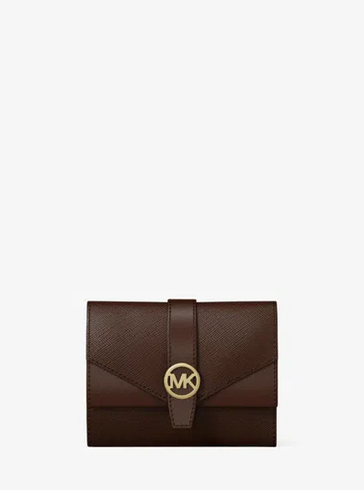 Michael Kors Greenwich Medium Saffiano Leather Trifold Wallet In Brown