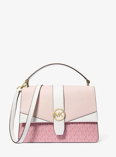 Michael Kors Greenwich Medium Signature Logo Satchel In Pink