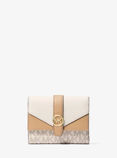 Michael Kors Greenwich Medium Signature Logo Trifold Wallet In Brown