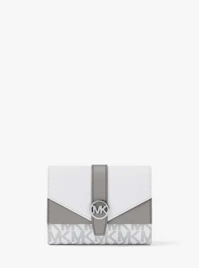Michael Kors Greenwich Medium Signature Logo Trifold Wallet In White