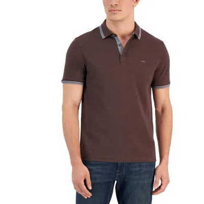 Michael Kors Greenwich Mens Cotton Striped Trim Polo In Brown