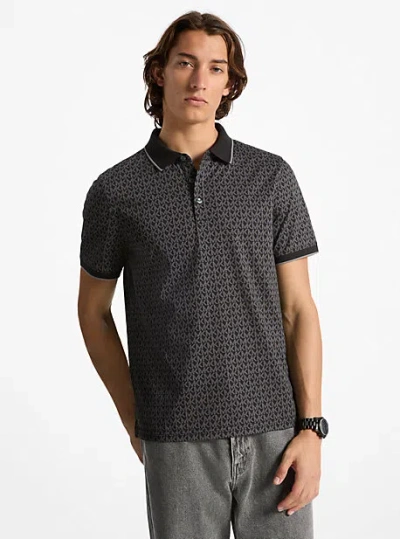 Michael Kors Greenwich Signature Logo Print Cotton Polo Shirt In Black