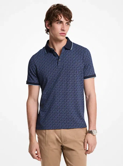 Michael Kors Greenwich Signature Logo Print Cotton Polo Shirt In Blue