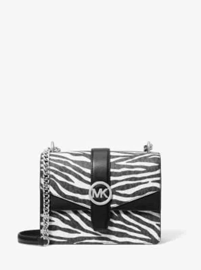 Michael Kors Greenwich Small Print Logo Crossbody Tote Chain Bag Black/white $498