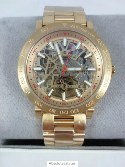Pre-owned Michael Kors Greer Gold Mens Automatic Skeleton Watch Mk9035