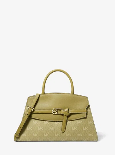 Michael Kors Greta Medium Signature Logo Satchel In Green