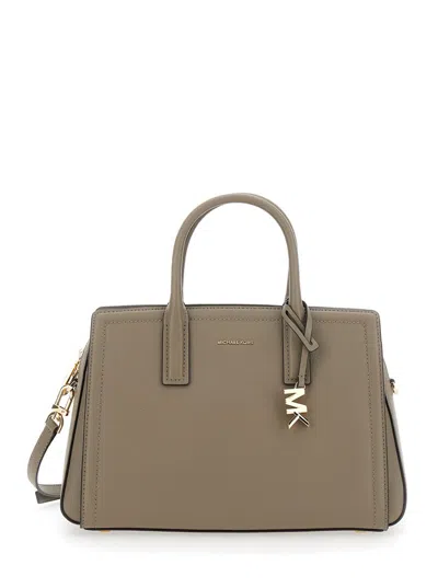 Michael Kors Grey Handbag With Metallic Lettering Logo And Pendant On The Front In Leather Woman