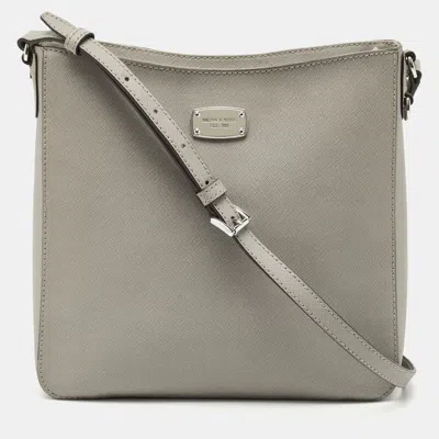 Pre-owned Michael Kors Grey Leather Large Jet Set Travel Messenger Bag In Gray