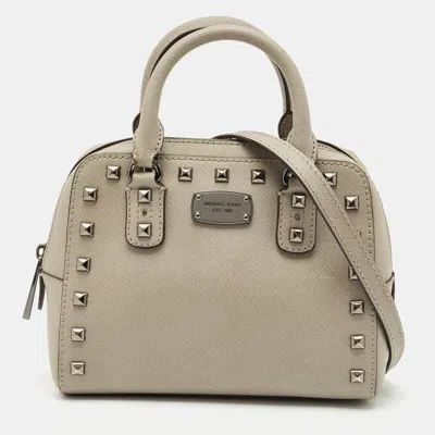 Pre-owned Michael Kors Grey Leather Mini Studded Sandrine Satchel In Gray