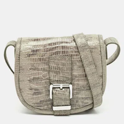 Pre-owned Michael Kors Grey Lizard Embossed Leather Buckle Flap Crossbody Bag