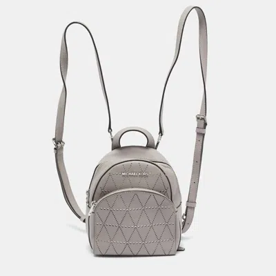Pre-owned Michael Kors Grey Perforated Quilted Leather Mini Rhea Backpack