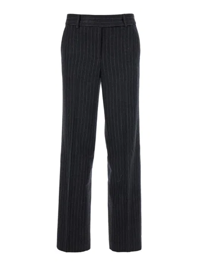Michael Kors Grey Pinstriped Pants In Wool Blend Woman In Black
