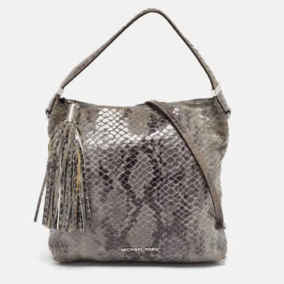 Pre-owned Michael Kors Grey Snakeskin Embossed Leather Bedford Shoulder Bag