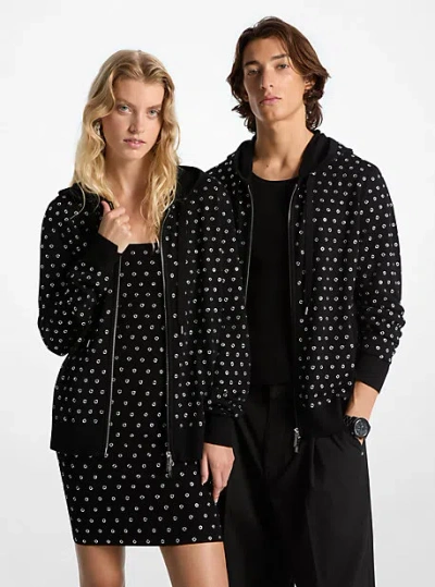 Michael Kors Grommeted Wool Zip-up Hoodie In Black