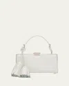 Michael Kors Gwyneth Frame Tassel Leather Top-handle Bag In Optic White