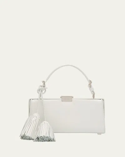 Michael Kors Gwyneth Frame Tassel Leather Top-handle Bag In Optic White