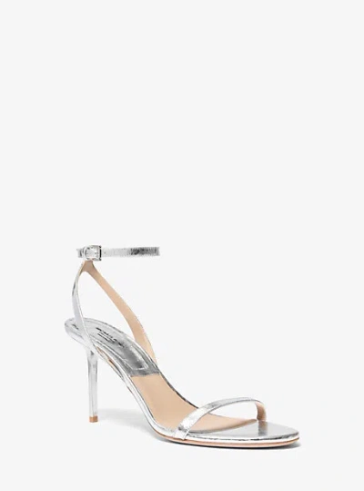 Michael Kors Gwyneth Metallic Snake Embossed Leather Sandal In Silver