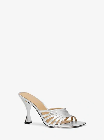 Michael Kors Haisley Metallic Leather Sandal In Gray