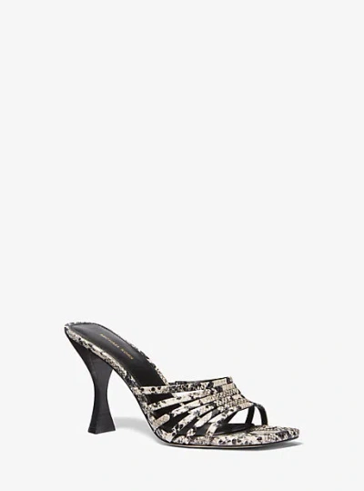 Michael Kors Haisley Snake Embossed Leather Sandal In Black