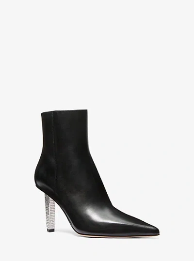 Michael Kors Halle Embellished Leather Ankle Boot In Black
