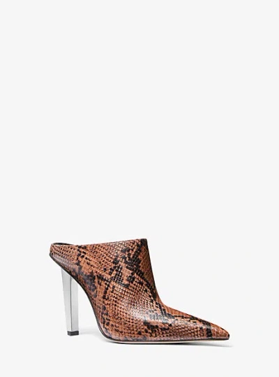 Michael Kors Halle Snake Embossed Leather Mule Pump In Brown