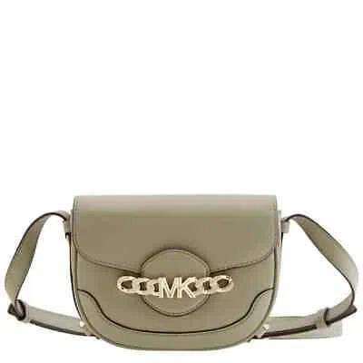 Pre-owned Michael Kors Hally Signature Saddle Crossbody Bag 32f1l2hc1l In Green
