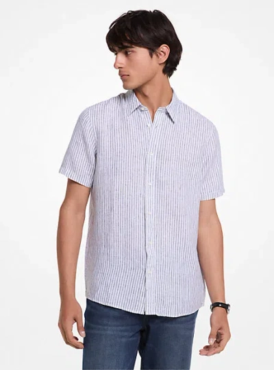 Michael Kors Halo Striped Linen Shirt In Black